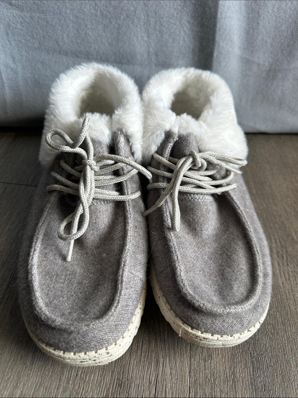 Hey Dude Gray Faux-Fur Cuff Casual Moccasins - Picture 2 of 7